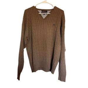 Tommy‎ Hilfiger Golf V Neck Cable Knit Sweater Mens XL Brown Cotton